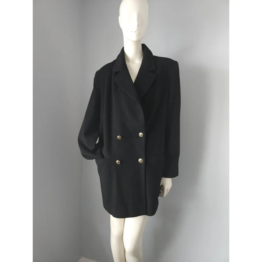 Vintage J.G. Hook Black Wool Jacket Med‎ Length Overcoat Winter USA Women's L/XL